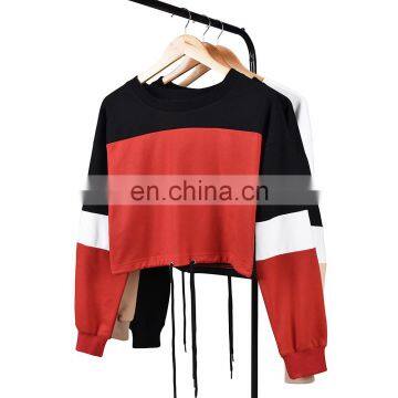 Custom Logo Print Embroidery Vendor With Long Sleeve Pullover Women Stripe Panels Crew Neck Sweatshirt Crop Top photo-4