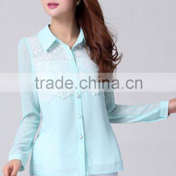 2015 korean newest OL long sleeve lady chiffon blouse for summer