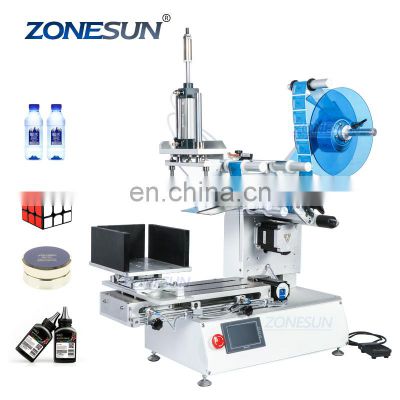 ZONESUN ZS-TB803 Semi Automatic Desktop Plastic Cans Rubik's Cube Shampoo Water Milk Juice Flat Bottle Labeling Machine