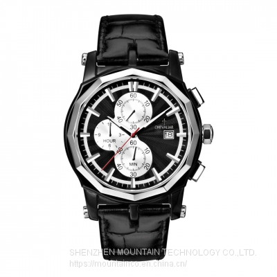 genuine leather watch stainless steel fashion wrist watches man Chronograph watch