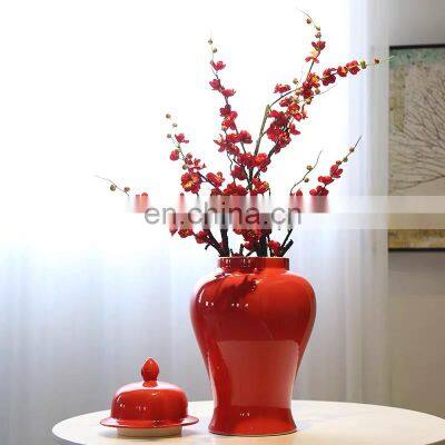 High Temperature New Chinese Handmade Ceramic Ginger Jar Glazed Surface Porcelain Flower Vase With Lid photo-2