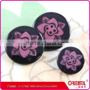 High end large plastic coat button with engrave flower pattern