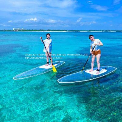 Crystal clear SUP paddle board, transparent SUP, clear SUP, glass SUP, crystal SUP, transparent paddle board, clear paddle board, clear bottom paddle board, glass bottom paddle board