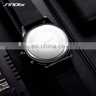 SINOBI Masculine Big Dial Wristwatch S9789G Silicone Band Black Chronograph Watch Multi Function Youth Men Watch