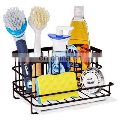 Kitchen Sponge Holder for Rag Brush Soap with Drain Tray Stainless Steel Sink Caddy Sponge Holder for Kitchen Countertop