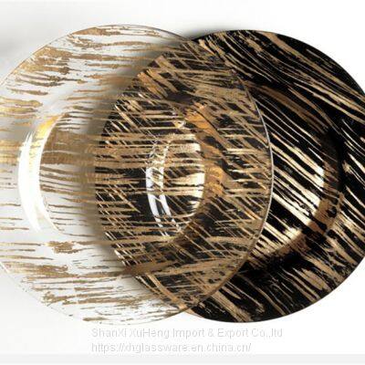 Wholesale Wedding Party Decoration 13 Inches Bulk Gold Rental Black Clear Glass Charger Plate