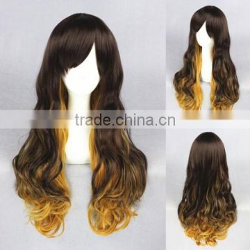 High Quality 65cm Medium Long Wave Dark Brown&Blonde Color Mixed Lolita Wig Synthetic Anime Wig Cosplay Hair Wig Party Wig