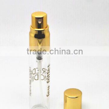 5ml glass perfume vial with shiny golden metal sprayer and cap