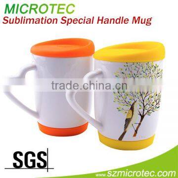 sublimation ceramic magic mug,white Heart Hndle Ceramic Mug, 110z beautiful ceramic mug