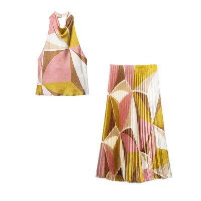 New European and American Fashion Geometric Pattern Printed Neck Top