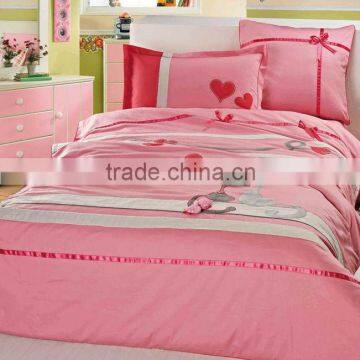 Embroider Cat Bedding Cotton Child Duvet Cover Bed Set 205TC In Pink Color