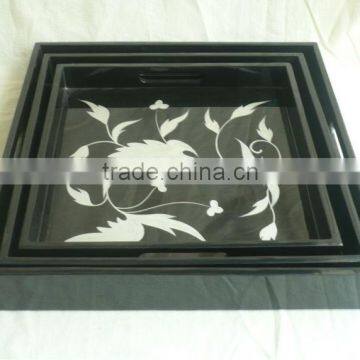 Set of three black square lacquered tray TK Vietnam