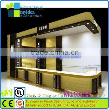 2015 Best selling golden jewelry kiosk, jewellery shop design, jewelry shop interior design