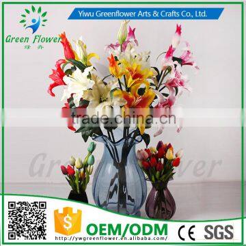 2016 Wholesale 3 Heads Latex Artificial PU Flowers Lily Real Touch Bouquet Wedding Bridal Decor Display Flower photo-6