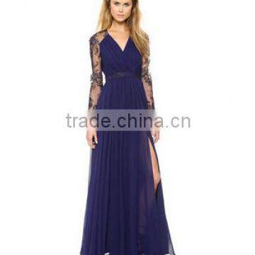 Women's Lovely Blue V-Neck Solid Chiffon photo-3