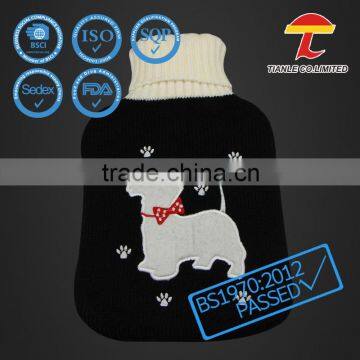 2000ml BS rubber hot water bag with dog pattern knitted cover