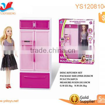 Dream Kitchen Refrigerator Pink Toy Mini Fridge Playset for Kids with doll