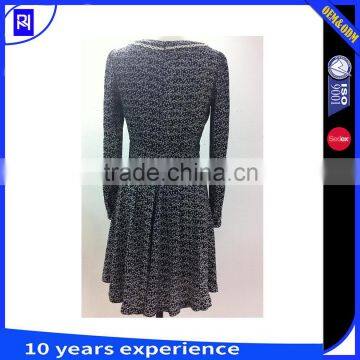 100% Viscose Printed Dress Women Long Sleeve Lace Decoration Knee Length Casual Wear photo-2