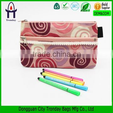 Tribal printing two zippers canvas pencil case pen bag