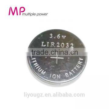 Newest Product!!! 2016 Rechargeable Batteries Button Battery 3.6v LIR2032 Li-ion Battery