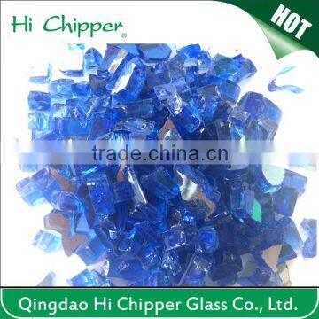 Blue tempered glass chips with mirror reflection for fireplace