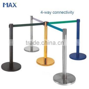 black powder coated retractable belt queue stand barrier pole stanchion