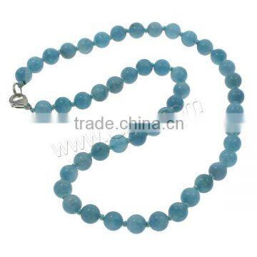 Round Natural Aquamarine Necklace zinc alloy lobster clasp