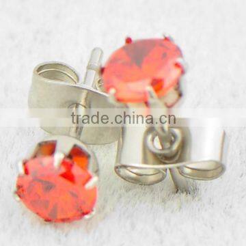 Fancy Stainless Steel Earrings RED CZ Stone Inlaid Stud Earring