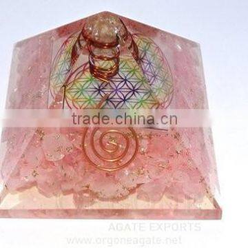 Orgonite Rose Quartz Pyramid With Flower Of Life Chakra Symbol Charged Crystal Point : Flower Of Life Product Manufacturer