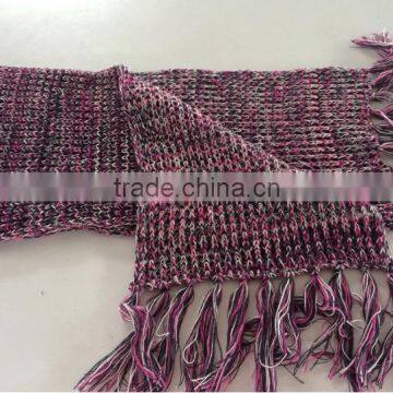 Ladies' Fashion Acrylic Mix Color Knitting Melange Waffle Tassel Scarf