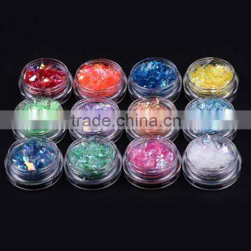 2016 12 colors hot sell nail tips decoration acrylic glitter shinny nail art shell paper