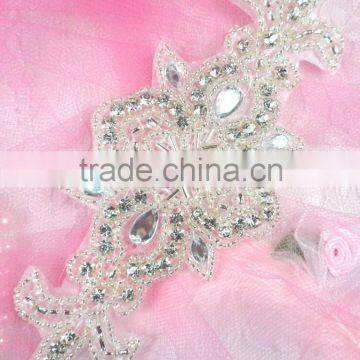 Bridal Trimmings Clear Crystal Rhinestone Applique With Pearls Hotfix for Wedding Dress Accessory photo-5