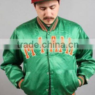 bomber jacket / green satin bomber jackets with custom embroidery