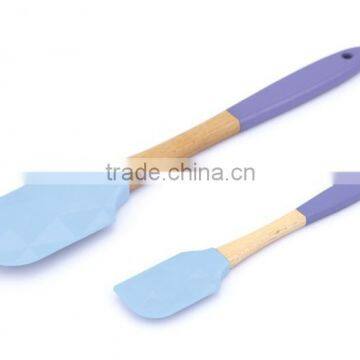 FDA/LFGB Wood Handle Printed Set of 2 Spatula Set Hot Sale Wood Handle Bakeware Silicone Spatula Set