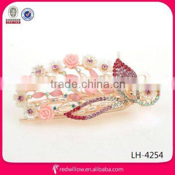 America fashionable pink crystal stones diamante flower hair barrette