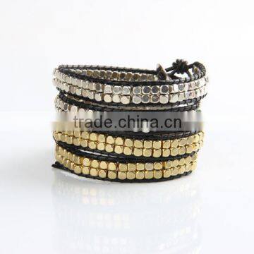 Fashion Bead Bracelet Wholesale Hand-woven Four Laps Coil Bracelet Bangle Gold and Silver Charm Bracelet Jewelry photo-2