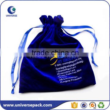 Soft high end drawstring silk velvet bag with custom logo