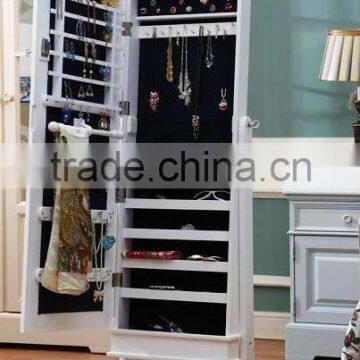 Classic Wooden Houseware Mirrored Jewelry Cabinet Floor Standing Chinese Furniture with Resin Flower and Special Design on Top