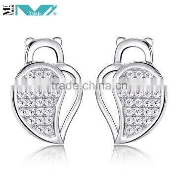 925 Sterling Silver Cubic Zirconia Half Hollow Heart Stud Earrings Rhodium Plated