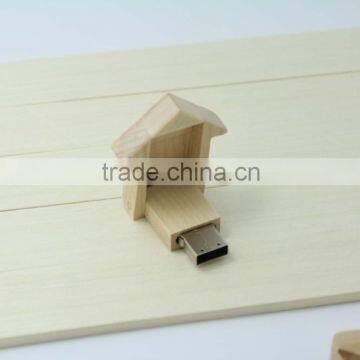 Mini house shape swivel wooden usb