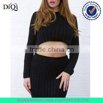 Sweater Skirt Suit Women Knitted Crop Sweater Pullover+Sweater Skirt