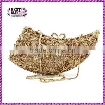 hard metal box gold ox horn stone clutch evening bag gold new model crystal purses and ladies handbag (88123A-G)
