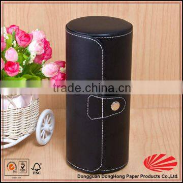 Newest black PU leather watch tube box with compartment pillow insert