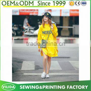 Factory in China OEM Custom Autumn Women Fashion 100% Cotton Long Hoodies Dress