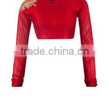 Raw Silk Full Sleeves Embroidered Blouse