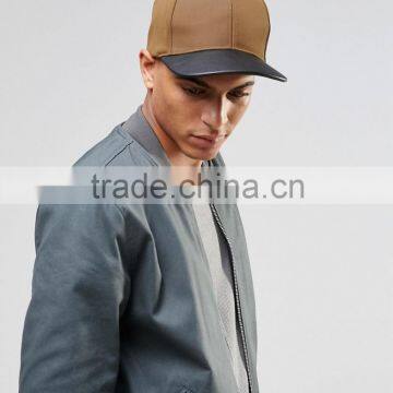 Daijun New Design OEM Hot Sale 100%Cotton Plastic Buckle Faux-leather Flat Visor Khaki Plain Men Custom Waterproof Snapback photo-4