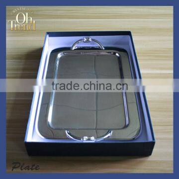 Stainless steel food safety round serving tray round plate with crystal diamond