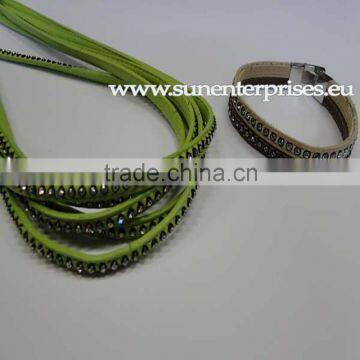 Flat leather with Studs -High Quality Eco Crystal Leather_7mm_Peridot