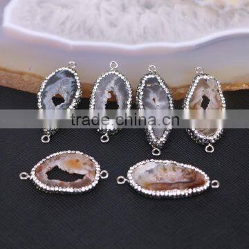 Natural Agate Slice Connector Druzy Beads, Pave Crystal Geode Quartz Gem Stone Beads For Jewelry Making