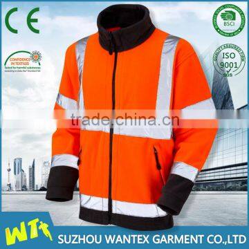 Custom cheap High Visibility men orange fashion polar fleece jacket without hood